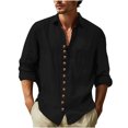 thumbnail image 2 of RXIRUCGD Chemise Blouse pour Homme Mode Décontractée Unie à Boutons, Col Rond, Manches Longues, Col Rabattu, Noir, Taille : M, 2 of 6