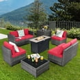 thumbnail image 1 of Gymax 9 PCS Patio Rattan Furniture Set Fire Pit Table Storage Black W/ Cover Red, 1 of 10