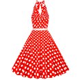 thumbnail image 4 of Birdeem Robe de Soirée pour Femmes, Confortable, d'Été, à Manches Courtes, Dos Nu, Col en V, Vintage, Coupe Régulière, à Pois, 4 of 7