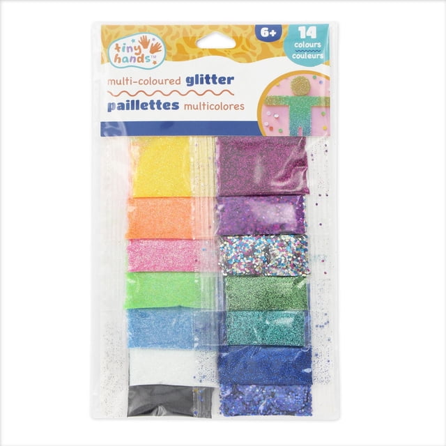 TINY HANDS Ensemble de Paillettes Multicolores Contenant 14 Paquets de Paillettes Assorties en Couleurs Incluant Jaune, orange, Rose, Vert, Bleu, Blanc, Noir, Violet et Paillettes Épaisses Multicolores, Conçu pour les Enfants de 6 Ans et Plus pour des Projets d'Artisanat, le scrapbooking et la Décoration, Convient Aussi pour Améliorer les Activités d'Art à l'École.