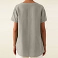 thumbnail image 4 of Floleo T-Shirt à Manches Courtes pour Femmes, Style Lin, Col en V, Boutons devant, Demi-Ouverture, Haut Vintage Classique, Respirant, Confortable, Extensible, Tissu Fin, Printemps Été Automne, Tenue Quotidienne (Gris#1, TG), 4 of 8