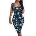 thumbnail image 1 of Fridja Womens Print O-Neck Tank Dress Sleeveless Basic Midi Club Dress, 1 of 7