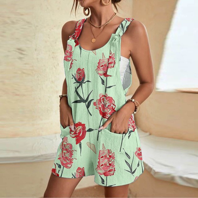 Combinaison Shorts pour Femmes, Combinaison Décontractée à Bretelles avec Poches
