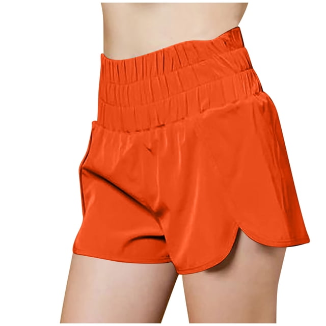 Timegard Workout Shorts for Women Quick Dry High Waisted Smocked Athletic Lightweight Gym Running Shorts