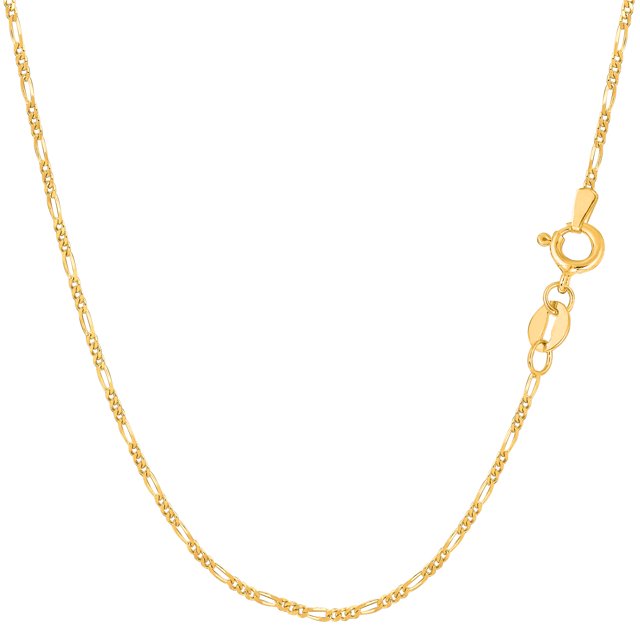 Collier Chaîne Figaro en Or Jaune Massif 14k, 1,3 mm, 20 Pouces