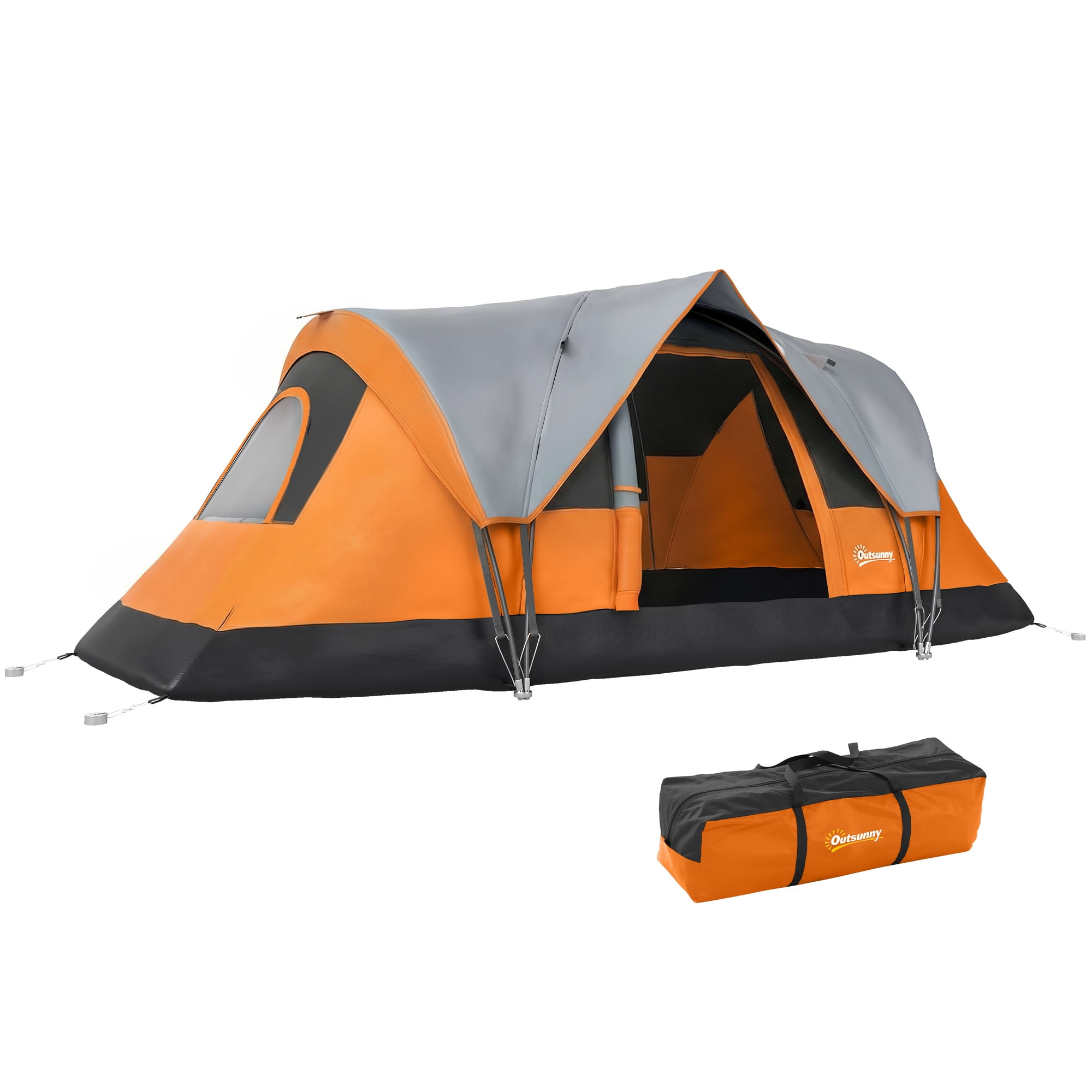 Outsunny 5-6 Person Outdoor Camping Tent, Family Tent w/ Light Hook, Orange