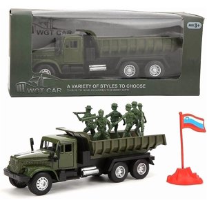 1:43 Scale Alloy Car with Sound and Light Military Truck Toy Soldiers Action Figure Simulation Military Collection Miniature Vehicle Decor Kid's Birth