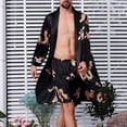 thumbnail image 4 of Men Casual Long Sleeves Lace-up Print Home Pocket Long Pajama Robe, 4 of 5