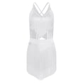 thumbnail image 1 of renvena 2 Pcs Justaucorps de Danse Lyrique Latine pour Femmes à Bretelles Spaghetti Haut Court de Danse avec Pompon Danse Blanc P, 1 of 6