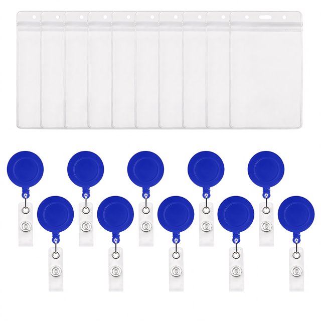 MUKA 50 Pack Solid Color Retracting Badge Reel with Vertical Style Clear ID Card Holders Sets