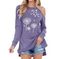 thumbnail image 1 of MY Women Dandelion Print Long Sleeve Cold Shoulder Side Split Plain Shirt, 1 of 2