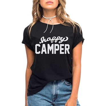 YourTops T-Shirt de Campeuse Heureuse pour Femmes (US TG, 1-Black)