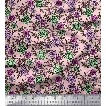 Soimoi Rayon Fabric Leaves & Floral Block Print Sewing Fabric Yard 56 Inch Wide