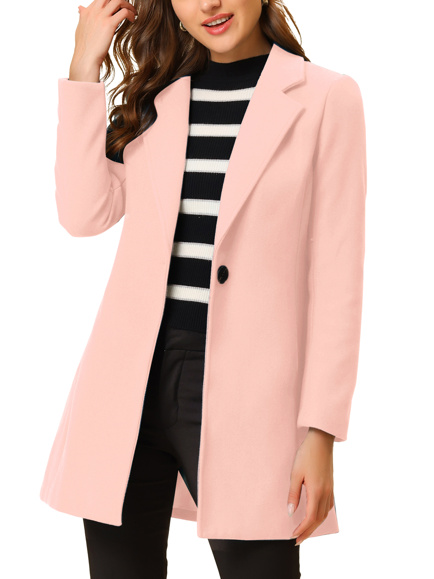 INSPIRE CHIC Women's Classic Notched Lapel Long Sleeve Longline Overcoat