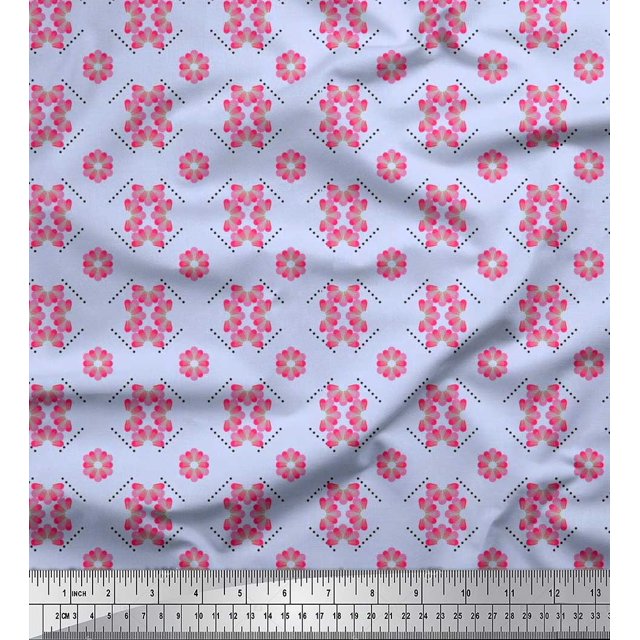 Soimoi Poly Georgette Fabric Dot & Floral Artistic Print Sewing Fabric Yard 42 Inch Wide