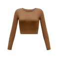 thumbnail image 4 of WTXUE T-Shirts à Manches Longues, Col Rond pour Femmes, Sexy, Court, Slim, Basi C, Haut Rond, Blouse Unie Décontracté pour Femmes, Kaki m, 4 of 7