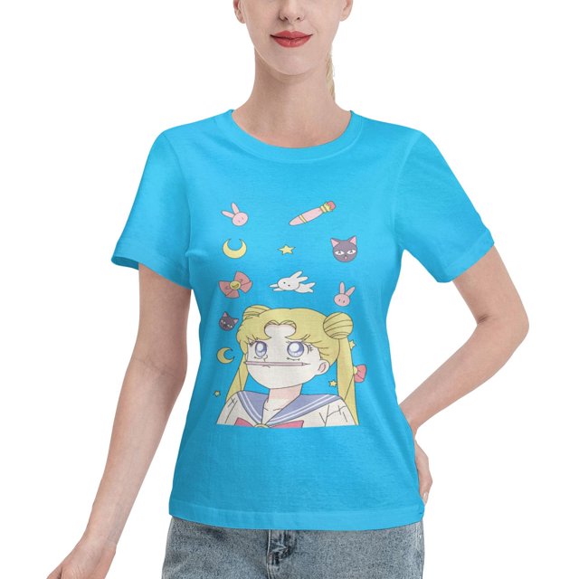 T-Shirt Basique à Manches Courtes pour Femmes Sailor Moon Moon Hare