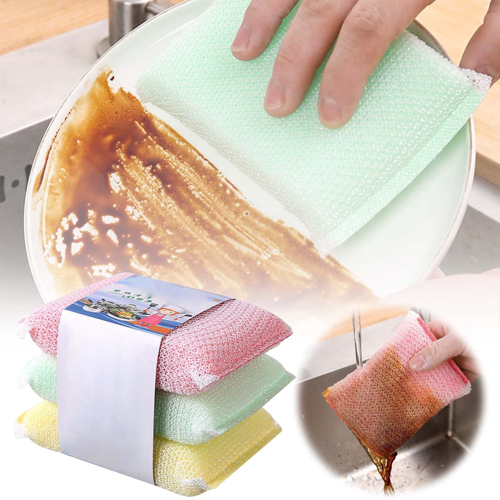 Cleaning Brush 2 Pack 3 PCS Purpose Sponges Non Scratch Microfiber Sponges Reusable Dish Sponge for Washing and Cleaning Dishes 3PCS