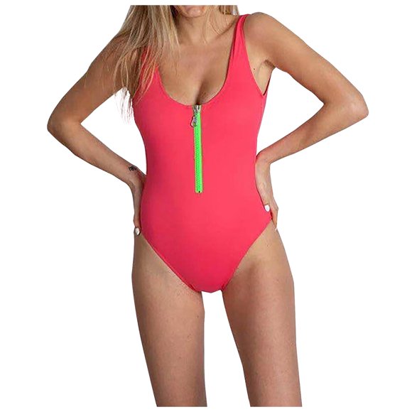 Ersazi Bikinis for Women One-Piece Zipper Swimwear Swimsuit Bikini Swimming Beachwear In Clearance Red L