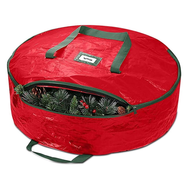 Christmas Wreaths Bag Artificial Garlands Ornaments Storage Container Home Red
