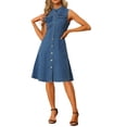 thumbnail image 2 of INSPIRE CHIC Robe Midi en Denim pour Femme Décontractée Sans Manches Robe en Jean Usée S Bleu, 2 of 6