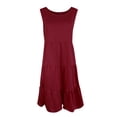 thumbnail image 2 of B91xZ Robe Fleurie pour Femmes Grande Taille Col Montant à Nouer Sans Manches Taille Haute Ligne A à Volants Robe Décontractée, Bordeaux m, 2 of 4