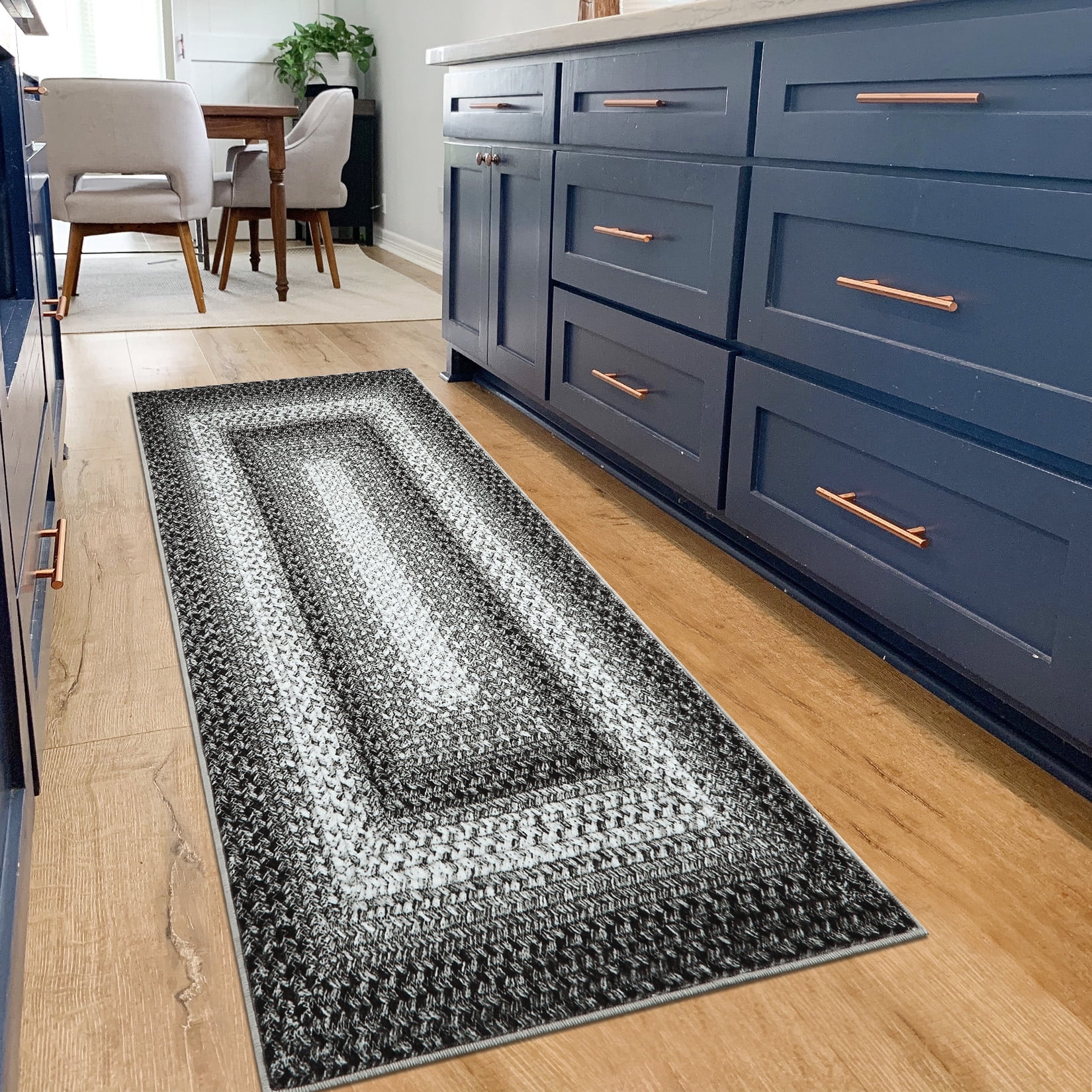 HOMERRY Braided Print Runner Rug for Hallway 2x6 Washable Indoor Non-Slip Kitchen Runner Rug, Gray