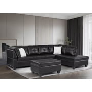 University Sectional with Storage Ottoman (RHF) Black PU Leather
