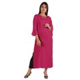 thumbnail image 1 of Moomaya Solid Rayon Kurta For Women bell Sleeve Drawstring Neck Long Ethnic Kurti, 1 of 7