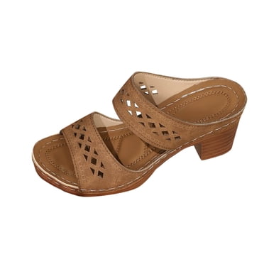 LOVZFMLL Sandales Compensées pour Femmes avec Soutien de la Voûte Plantaire à Deux Brides Ajourées Sandales de Plage Talon Haut Été Décontracté Extérieur Mules à Enfiler Kaki 7.5