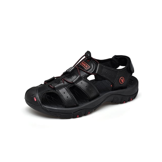 LUXUR Men's Fisherman Sandal Drawstring Sandals Non-Slip Beach Shoe Comfortable Driving Shoes Men Black 9