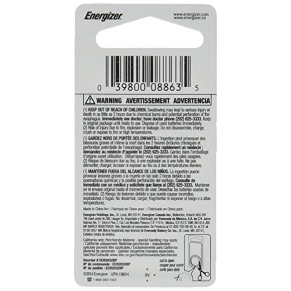 Energizer CR2032 Battery Lithium 2032 Button Cell 3V Coin Watch (Pack of 6)