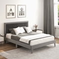 thumbnail image 1 of Costway Queen Size Bed Frame Upholstered Platform Velvet Headboard Wooden Slats Gray, 1 of 10