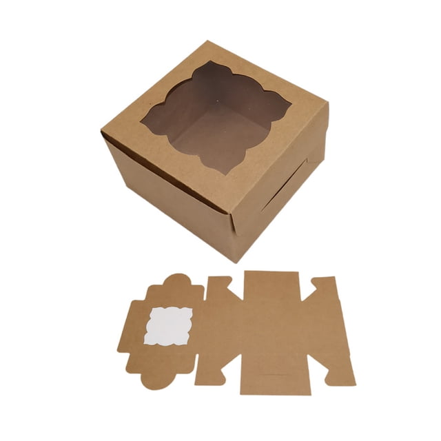 12/24 Count Kraft Paper Bakery Gift Boxes with Clear Window, Square ...