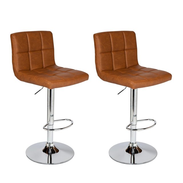 Bronte Living Leatherette Bar Stool 360 Swivel, Adjustable Height 24" to 33" Mid-Backrest, with Hard Floor Protection Rubber Band - Series Clementine - Set of 2