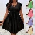 thumbnail image 1 of IFNWSV Robes Grande Taille, Robe Ligne A à Col en V Uni avec Manches à Volants, Décor Croisé, Style Décontracté Élégant, Robes d'Été pour Femmes Vert TG, 1 of 6