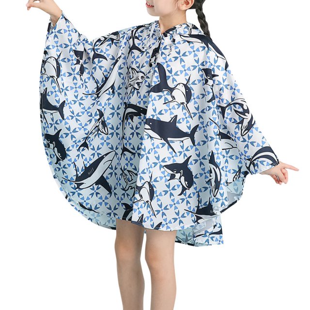 Children‘s Boys Girls Dinosaur Rainbow Printed Button Rain Jacket Hooded Windproof Raincoat