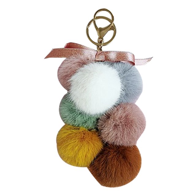 Faux Fur Ball Keychain Bowknot Grape Design Pom Pom Ball Charm Purse Pendant