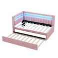 thumbnail image 4 of Homy Casa Upholstered Twin Platform Bed with LED Lights and USB Charging Station with Pull Out Trundle for Kids Teens, and Guest Room, Pink, 4 of 5