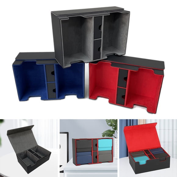 Langgg Boîte de Cartes de Jeu en Cuir PU Étui de Rangement de Collection Grande Capacité Support d'Organisation Accessoires Enfants Adultes Noir Bleu