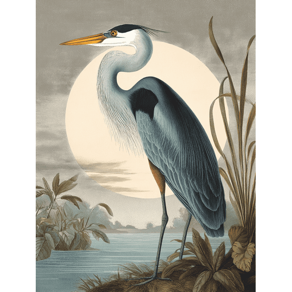 Qisvanset Great Blue Heron Painting Canvas Wall Art 15.75x11.81 Inches