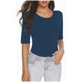 thumbnail image 2 of LOVZFMLL T-Shirts pour Femmes Décontractés à Col Rond, Manches au Coude, Blouses Ajustées, T-Shirts Basiques, Printemps Été, Vêtements Tendance, Bleu, P, 2 of 6