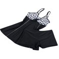 thumbnail image 4 of 2 Pcs Maillot de Bain pour Femmes à Rayures à Bretelles Spaghetti Robe Rembourrée + Short Taille Basse Maillot de Bain pour Dames Noir, 4 of 7