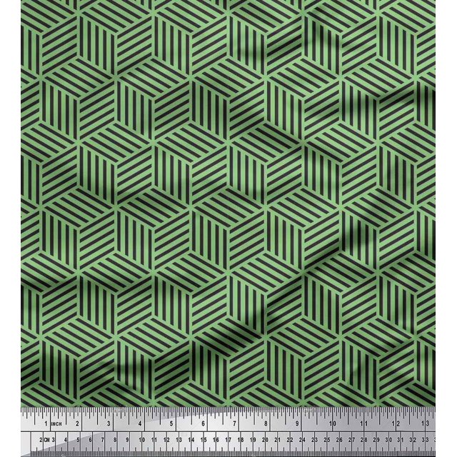Soimoi Tissu en Poly Georgette Vert Labyrinthe Géométrique Imprimé 1 Yard 52 Pouces de Large