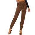 thumbnail image 1 of Unique Bargains Women's Drawstring Elastic High Rise Silky Satin Cargo Solid Pants Coffee XS, 1 of 7