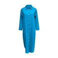 thumbnail image 4 of Kcodviy Robe Chemise Unie pour Femme Robe de Plage Grande Taille Jupe Longue Décontractée Longue Robe Midi à Rayures Robe Cardigan à Manches, 4 of 5