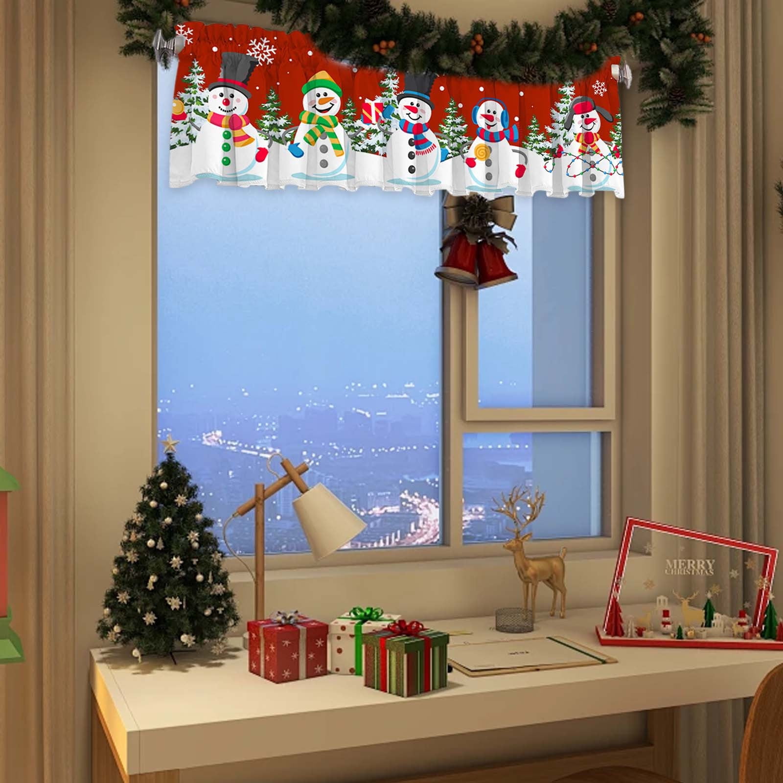 Chmadoxn Essential For Christmas 137x45cm/53.9x17.7inches The Exquisite Christmas Style Window Drapery Festive Decorations Making The Window Wear The Coat Of Christmas Polyester Curtain