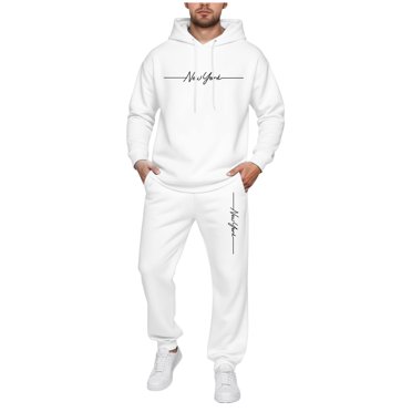 Ketyyh-chn99 Sweatsuits for Men 2 Piece Set Men's Fleece Lined Hoodies Pocket Sweatpants Suit Street Casual Fashion Size for M,White