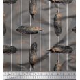 thumbnail image 1 of Soimoi Gray Heavy Canvas Fabric Stripe Feather Printed Fabric 1 Yard 58 Inch Wide, 1 of 3