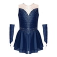 thumbnail image 3 of Aislor Robe de Patinage Artistique pour Fille, Robe de Danse Ballet Sans Manches en Maille avec Strass, Justaucorps de Gymnastique Rythmique avec Gants, Bleu Marine 6, 3 of 7